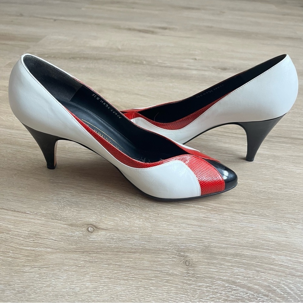 Bruno Magli Vintage Spectator Pump SZ 5.5 Roaring 20s Black Red White - Picture 4 of 7